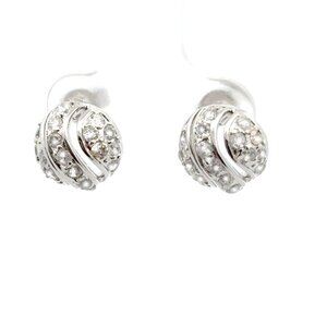 Sterling Silver White CZ Stones 10mm Round Stud Women's Earrings